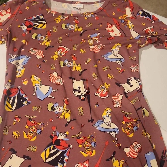 LuLaRoe Alice And Wonderland Multicolor Graphic Dress - Picture 2 of 6